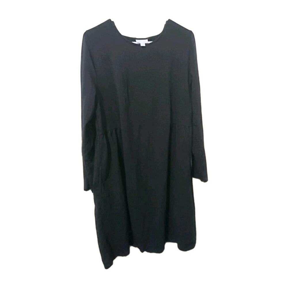 J. Jill Women’s Shirt Shift Dress Size Large Black Stretch Cotton 3/4 Sleeve
